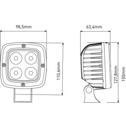 Lampă de lucru LED, 40W, 4000lm, pătrată, 10-30V, 98,5x63,4x98,5mm, rază spot, Kramp