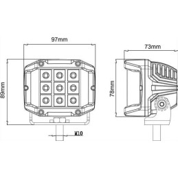 Lampă de lucru LED, 22.5W, 2850lm, pătrat, 10/30V, 89x73x97mm, mufă Deutsch, Kramp