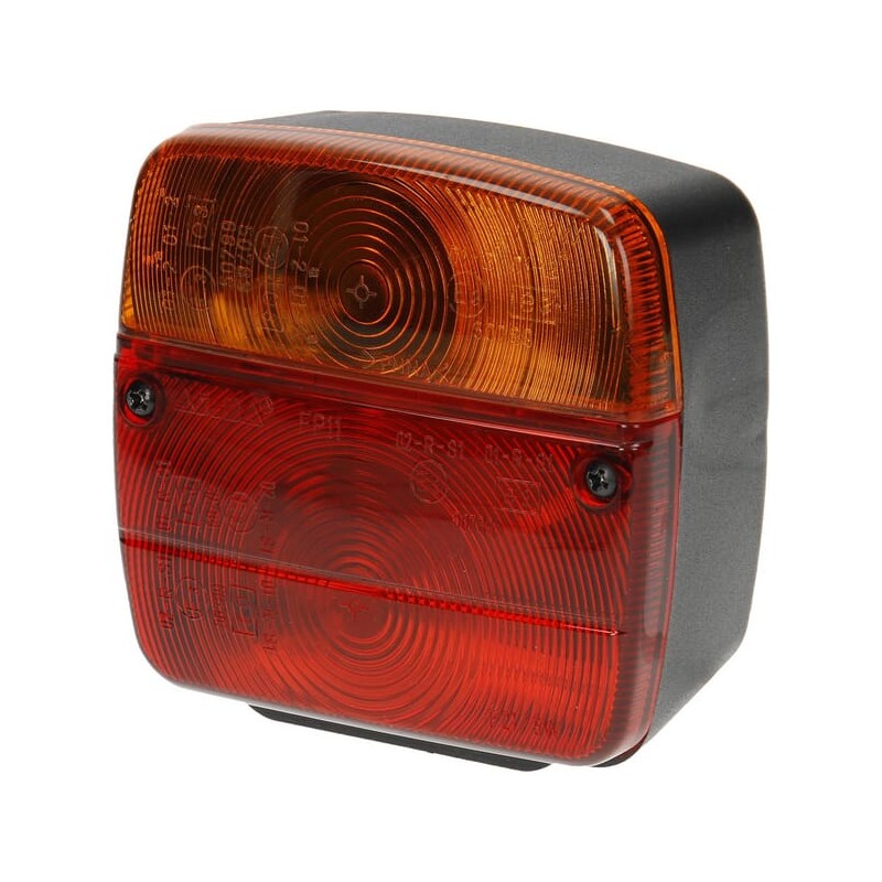 Lampă spate pătrată 12/24V roșu/galben cu șurub 105x100x52mm
