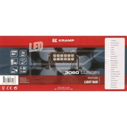 Bară lumini de lucru LED 36W 3060lm dreptunghiulară 12/24V albă 198,6x79,5mm cablu flood 12 LED-uri Kramp