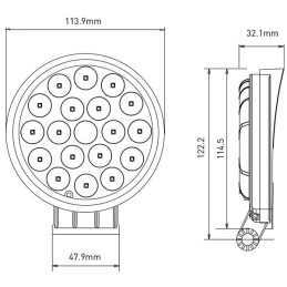 Lampă de lucru LED 36W 2850lm rotundă 10/30V diametru 113,9mm tip flood 18 LED-uri Kramp