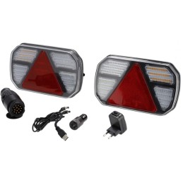 Set de lămpi fără fir LED, CANBUS, dreptunghiular, 12V, Li-ion, magnetic, 245x151x45mm, fișă cu 13 pini, indicator dinamic