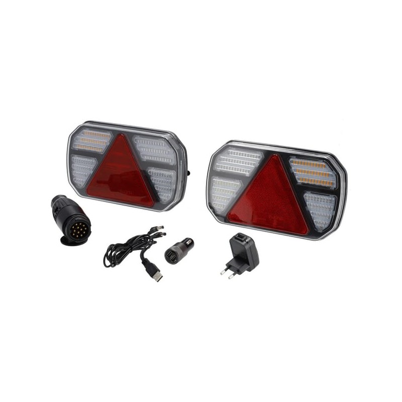 Set de lămpi fără fir LED, CANBUS, dreptunghiular, 12V, Li-ion, magnetic, 245x151x45mm, fișă cu 13 pini, indicator dinamic