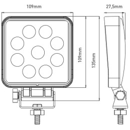 Lampă de lucru LED 27W 1800lm pătrată 10-30V 109x27,5x109mm tip flood Kramp