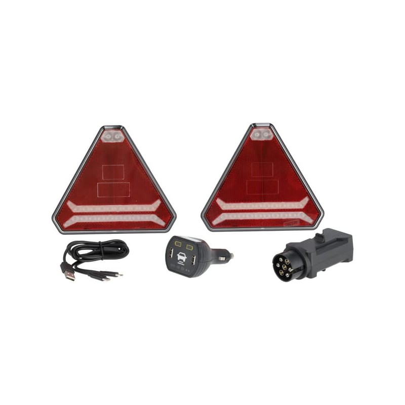 Set lămpi fără fir cu LED, triunghiulare, 12/24V, Li-ion, magnetic, 178,5x155mm, mufă cu 7 pini, Kramp