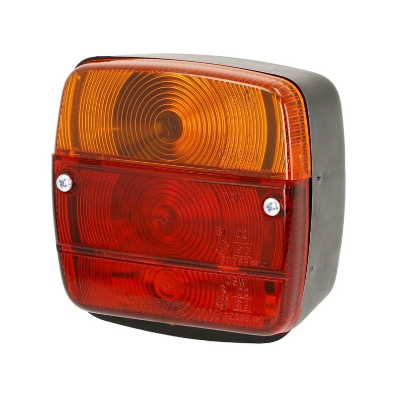 Lampă spate stânga pătrată 12-24V roșu/galben cu șurub 105x100x52mm Ajba