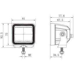 Lampă de lucru indirectă cu LED-uri, 40W, 4800lm, pătrat, 12/24V, alb, 81x82.5x67.5mm mufă Deutsch, spot, 4 LED-uri