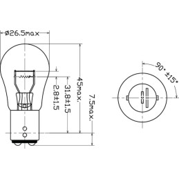 Bec standard S25 sferă BAY15d 12V 21W/5W Kramp