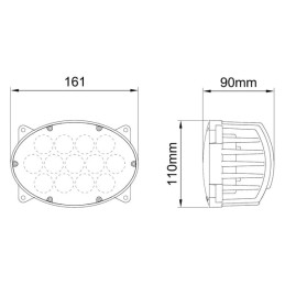 Lampă de lucru LED, 65W, 5200lm, ovală, 10/30V, 161x110x90mm, proiector rază largă, 13 LED-uri, H4, Kramp
