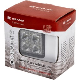 Lampă de lucru LED, 12W, 1200lm, pătrat, 12/24V, alb, 53.7x75.5x32.3mm mufă Deutsch, flux, 8 LED-uri