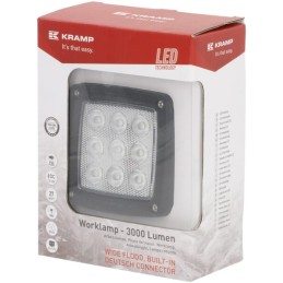 Lampă de lucru LED 27W 3000lm dreptunghiulară 10/30V albă 100x100x81mm mufă Deutsch tip flood 9 LED-uri Kramp