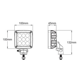 Lampă de lucru LED 27W 3000lm dreptunghiulară 10/30V albă 100x100x81mm mufă Deutsch tip flood 9 LED-uri Kramp