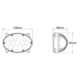 Lampă de lucru LED, 39W, 3500lm, ovală, 10/30V, 138x93x69mm, proiector rază largă, 13 LED-uri, Kramp