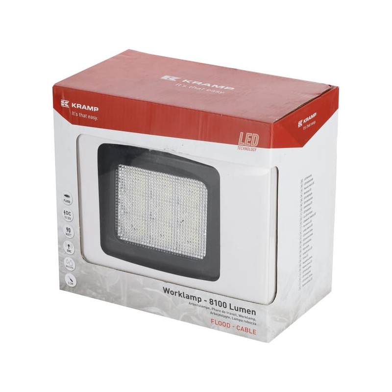 Lampă de lucru LED 90W 8100lm pătrată 10/30V 135x124mm tip flood 9 LED-uri Kramp