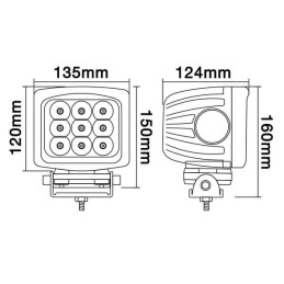 Lampă de lucru LED 90W 8100lm pătrată 10/30V 135x124mm tip flood 9 LED-uri Kramp