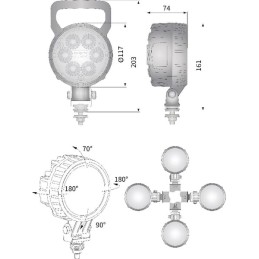 Lampă de lucru LED 29W 2500lm rotundă 10/30V diametru 117mm tip spot 6 LED-uri Kramp