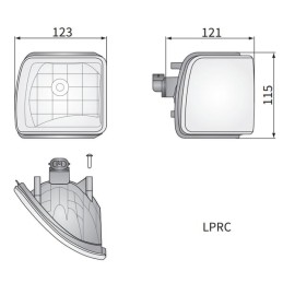 Lumină de lucru halogen colț, stânga, 12V, 50W, pătrată, albă, 123x115x121mm, mufă PGJ13, Wesem
