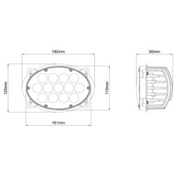 Lampă de lucru LED, 65W, 7200lm, ovală, 10/30V, 180x120x90mm, mufă H9, reflector luminos