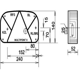 Lumină spate Multipoint II dreapta cu iluminarea numărului cu conector cu baionetă 12V