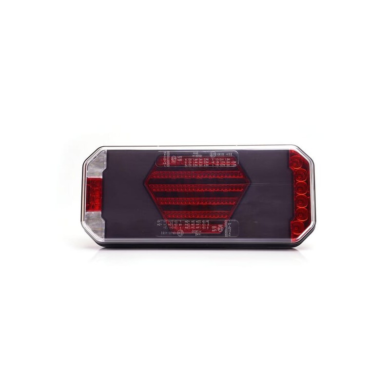 Lampă spate multifuncțională LED, dreapta, cu plăcuță de înmatriculare laterală, roșu/portocaliu/alb, 12-24V, 236x104x40.5mm