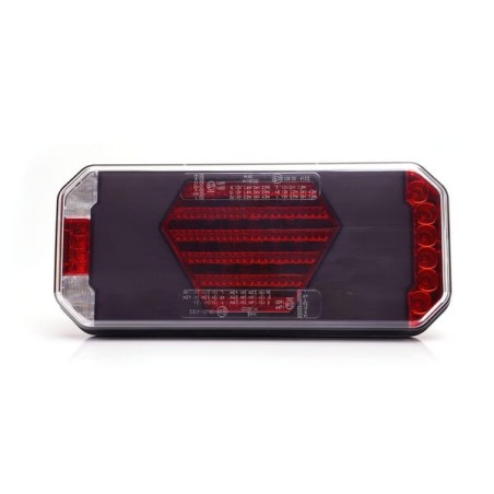 Lampă spate multifuncțională LED, dreapta, cu plăcuță de înmatriculare laterală, roșu/portocaliu/alb, 12-24V, 236x104x40.5mm