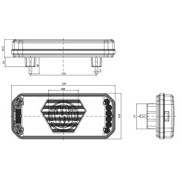 Lampă spate multifuncțională LED, dreapta, cu plăcuță de înmatriculare laterală, roșu/portocaliu/alb, 12-24V, 236x104x40.5mm