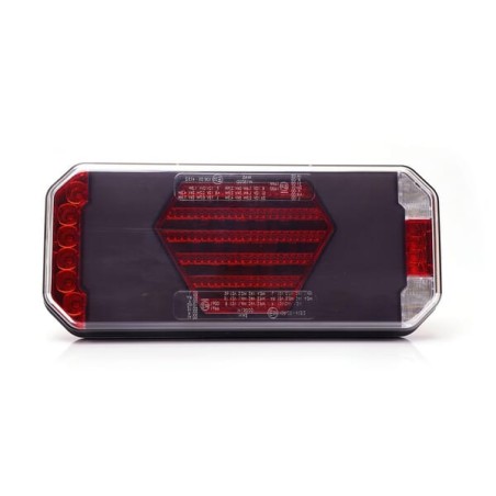 Lampă spate multifuncțională LED, stânga, cu plăcuță de înmatriculare laterală, roșu/portocaliu/alb, 12-24V, 236x104x40.5mm