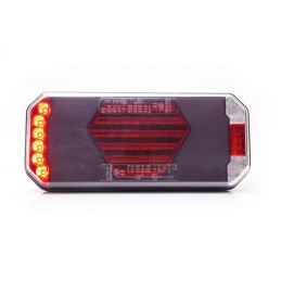 Lampă spate multifuncțională LED, stânga, cu plăcuță de înmatriculare laterală, roșu/portocaliu/alb, 12-24V, 236x104x40.5mm