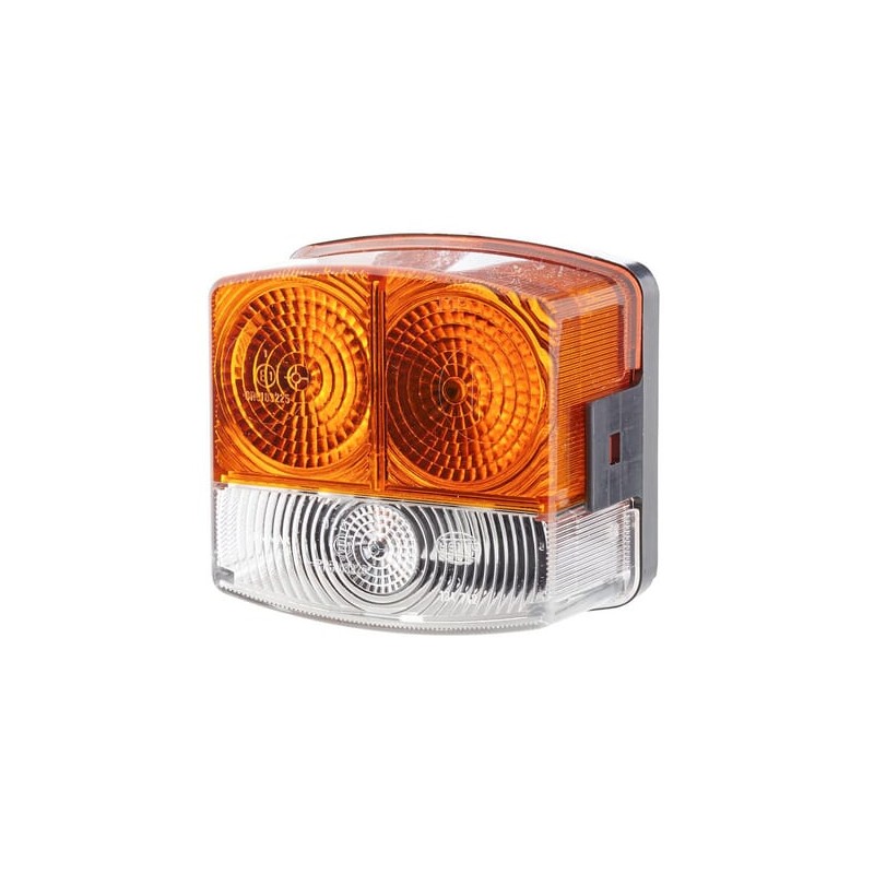 Lampă semanlizare și poziție dreapta 21/10W pătrată 12V galben/transparent cu șuruburi 95x54.5x90mm Hella