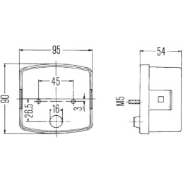 Lampă semanlizare și poziție dreapta 21/10W pătrată 12V galben/transparent cu șuruburi 95x54.5x90mm Hella