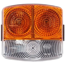Lampă semanlizare și poziție dreapta 21/10W pătrată 12V galben/transparent cu șuruburi 95x54.5x90mm Hella