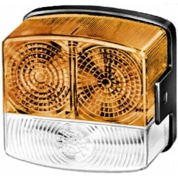 Lampă semanlizare și poziție dreapta 21/10W pătrată 12V galben/transparent cu șuruburi 95x54.5x90mm Hella