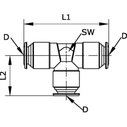 Conector T, clic, 8mm
