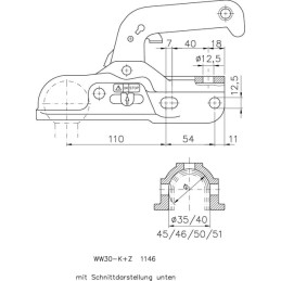 Cuplă sferă de remorcare 3000kg diametru 35-51 mm