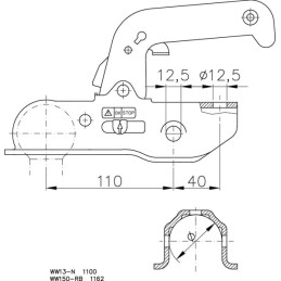 Cuplă sferă remorcare. 2200 kg diametru 50/51 mm