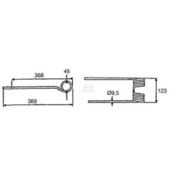 Dinte greblă rotativă dreapta 389x123x9.5mm Krone 001530141