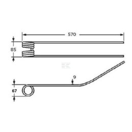 Dinte greblă rotativă 592x86x9mm Claas