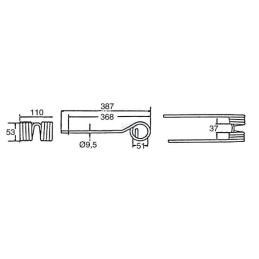 Dinte greblă rotativă stânga 387x110x9.5mm Kuhn